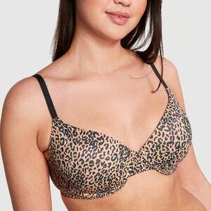 VS PINK Wear Everywhere Lightly Lined Full Cup T-Shirt Bra Leopard (36B) NWT